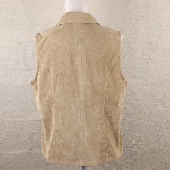 Southern Lady Vintage Tan Corduroy Pointed Collar Sleeveless Zip Up Vest - Picture 7 of 11